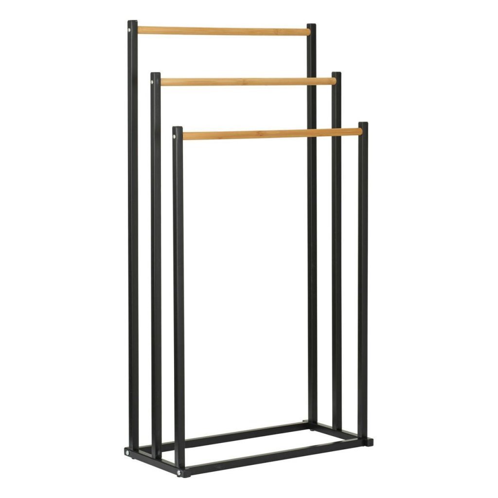Handtuchständer 45 × 23 × 85 cm – Metall/Bambus, Schwarz