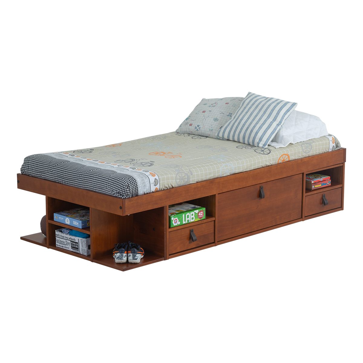 Funktionsbett Bali 90x190 cm - Einzelbett mit Bettkasten und viel Stauraum - Inkl. Lattenrost