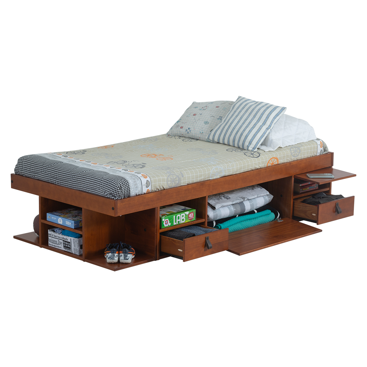 Funktionsbett Bali 90x190 cm - Einzelbett mit Bettkasten und viel Stauraum - Inkl. Lattenrost