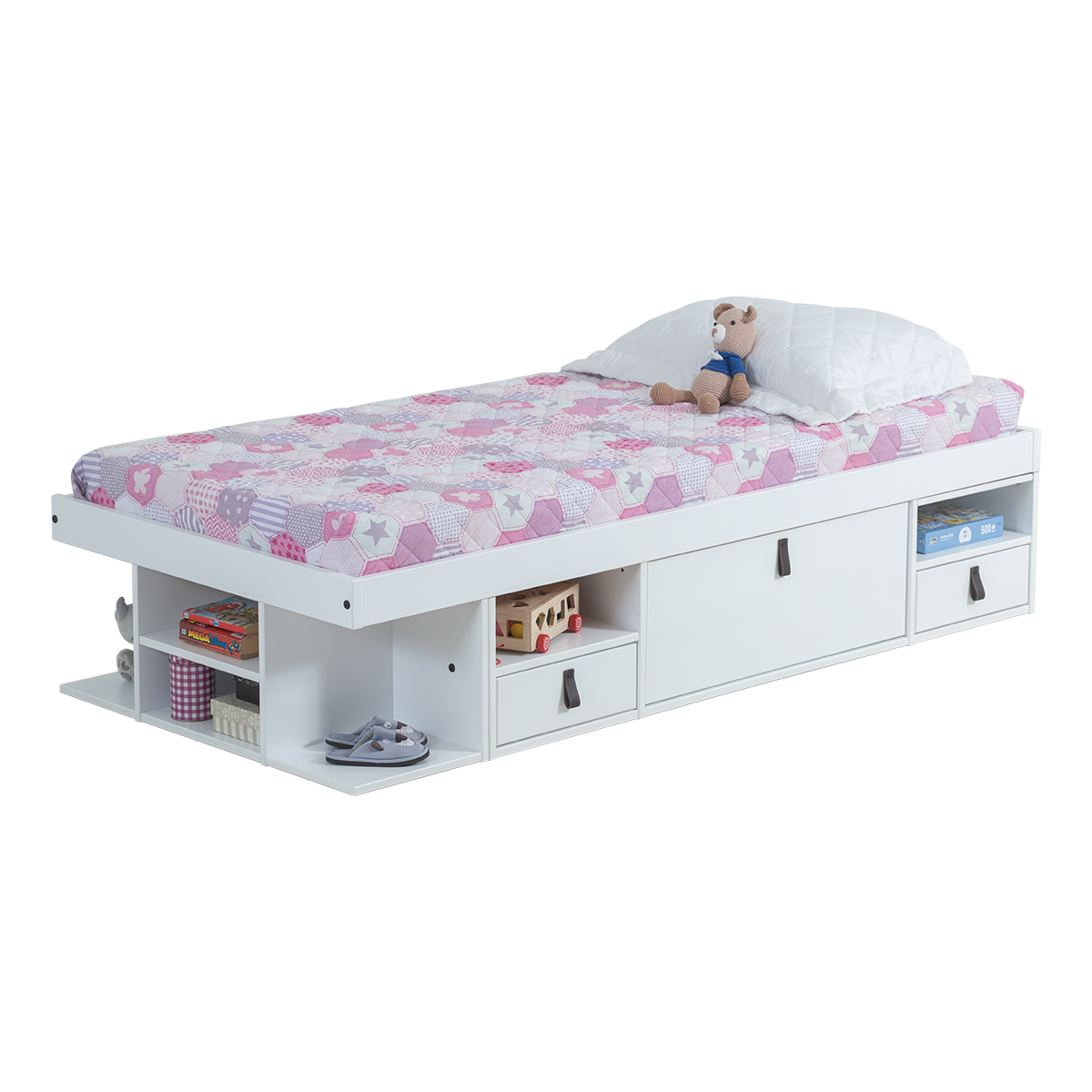 Funktionsbett Bali 90x190 cm - Einzelbett mit Bettkasten und viel Stauraum - Inkl. Lattenrost