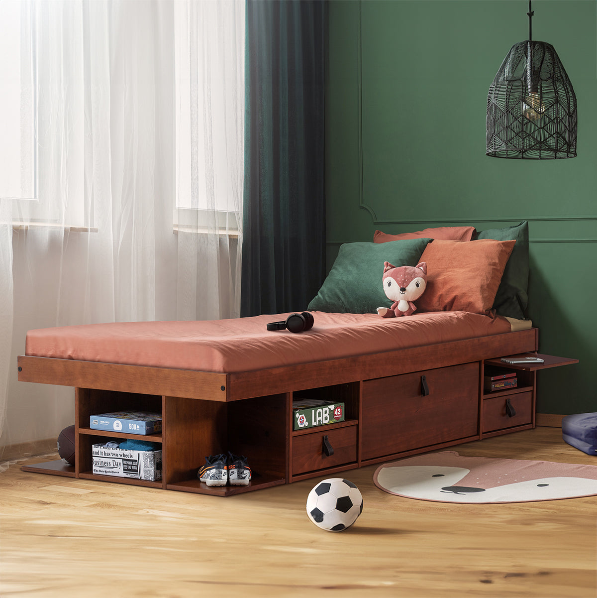 Funktionsbett Bali 90x190 cm - Einzelbett mit Bettkasten und viel Stauraum - Inkl. Lattenrost